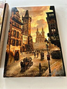 Vintage Canvas Art Print of European town street scene